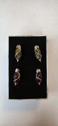 Sterling Silver Amber Drop Earrings Elegant Twisted Design