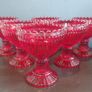 Fabulous Vintage Retro Set of Six Matching Red Sundae Glasses with a Relief Pattern Very Similar to the Very Popular Iittala Marimekko Maribowl Glasses in Cranberry - Perfect for Halloween Image 3