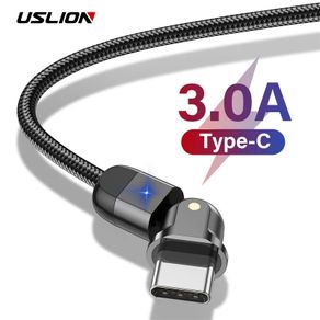 USLION 2M USB-C QC 3.0-2.0 3A 180 Rotate+LED Cable Fast Charging & Data Sync Nylon Braided Cable (Brand New/Warranty)