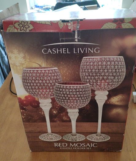 Red Mosaic Candle Holder Set (26282)