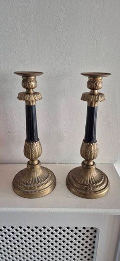 French Empire-style gilt bronze and black-painted (or ebonized) candlesticks