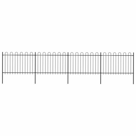 Garden Fence with Hoop Top Steel 6.8x1.2 m Black