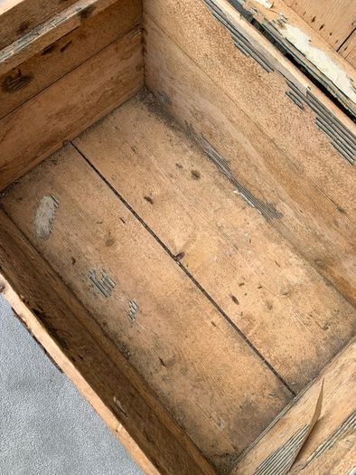 Late Victorian Antique Metal Bound Wooden Chest.