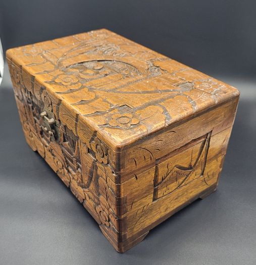 Antique Chinese Carved Wooden Large Box