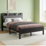 Double Bed Frames with Wooden Storage Headboard,Heavy Duty Metal Upholstered Platform Bed Frame Image 8