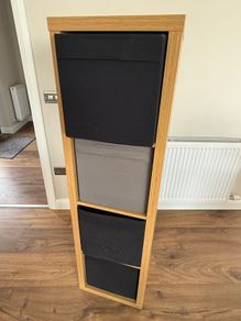 IKEA Kallax Shelving Unit Oak Effect + 4 Storage Boxes