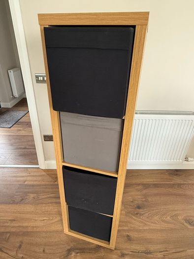 IKEA Kallax Shelving Unit Oak Effect + 4 Storage Boxes