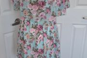 Beauty Angel Mint Floral Boho Tea Dress Chiffon Overlay Size M/L