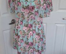 Beauty Angel Mint Floral Boho Tea Dress Chiffon Overlay Size M/L