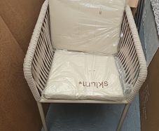 Sklum glass table and four coushioned chairs unwanted gift still in the box