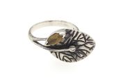 Vintage 925 Sterling Silver &amp; Smoky Quartz Leaf Ring