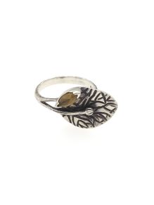 Vintage 925 Sterling Silver & Smoky Quartz Leaf Ring