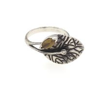 Vintage 925 Sterling Silver & Smoky Quartz Leaf Ring