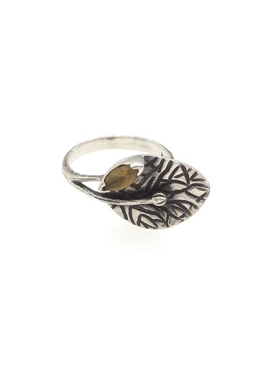 Vintage 925 Sterling Silver & Smoky Quartz Leaf Ring