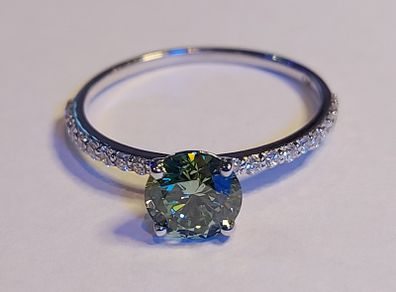 14k Gold ring with 1.22 ct Lab-Grown Diamond, 1.04 ct main green diamond cerified by IGI and Laser inscripted Ideal cut