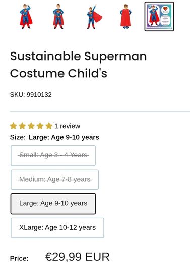 Brand New DC Superman Costume - Jumpsuit & Cape - Size - 7-8 Years - RRP - 29.99