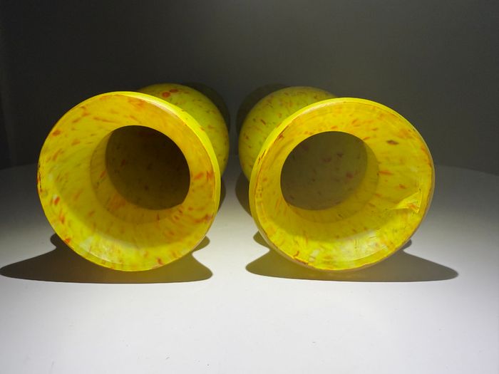 Pair of French Art Deco Mottled Glass Vases - Legras Style, 32.5cm