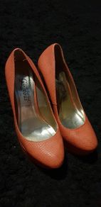 Gorgeous coral snakeskin effect heels