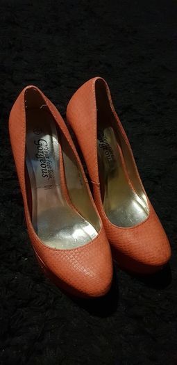 Gorgeous coral snakeskin effect heels