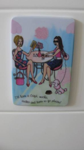 Ideal gift, 2 pink and pastel ladies coffee and shopping magnets