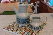Fabulous Vintage Midwinter Stonehenge Coffee Pot and Milk Jug in the Caprice Pattern (Spanish Garden) Designed by Jessie Tate, Excellent Condition