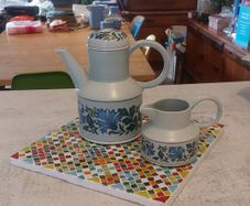 Fabulous Vintage Midwinter Stonehenge Coffee Pot and Milk Jug in the Caprice Pattern (Spanish Garden) Designed by Jessie Tate, Excellent Condition