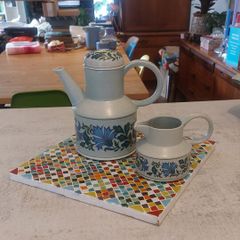Fabulous Vintage Midwinter Stonehenge Coffee Pot and Milk Jug in the Caprice Pattern (Spanish Garden) Designed by Jessie Tate, Excellent Condition