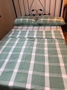 New Green/ Cream Double Flannel Bed Set