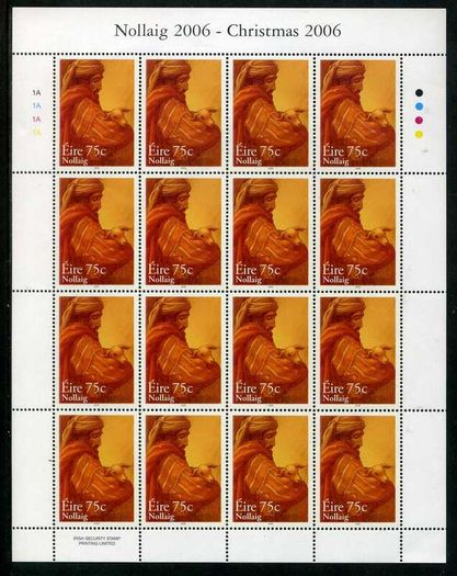 2006 Ireland Christmas Commemorative Stamp Sheetlets Plate 1A1A1A1A Mint Never Hinged (MNH)