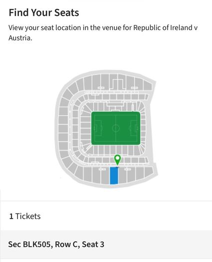 Ireland v austria x1 ticket on halfway line