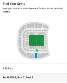 Ireland v austria x1 ticket on halfway line