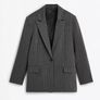 Dark Grey Pinstripe Blazer. New Image 2