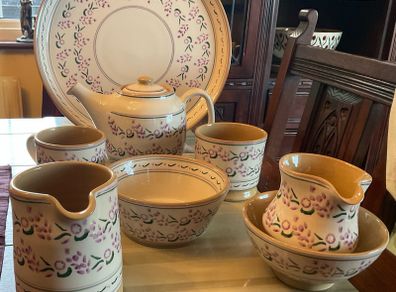 Nicholas Mosse lavender collection from Washington creek . Mugs, jugs , tea pot and platter .pricing the mug for  this ad