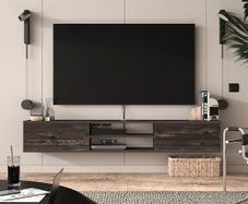 Floating TV Unit, Floating TV stand Cabinet, TV Units for Living Room 75 inch TVs, TV Stand Unit, TV Table, Media Wall Unit, TV Stands for Living room Entertainment Wall Unit (Black Oak)