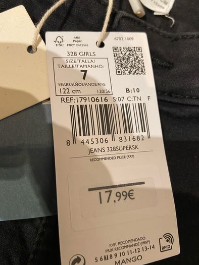 girls jeans 7 y BNWT Mango