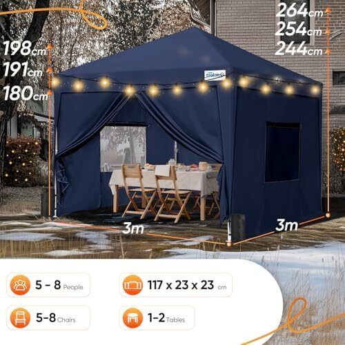 Pop Up Gazebo with 4 Sides, 3 x 3m waterproof Event Shelter Canopy with Mesh Windows & Carry Bag, 4 Sandbags, Folding Party Tent for Garden, Barbecues, Camping - Navy Blue
