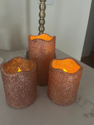 3 Rose Gold Battery Timer Candles