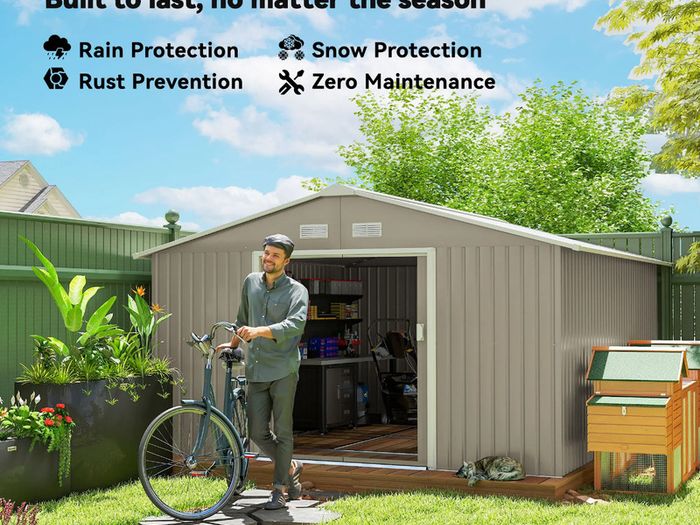 13 x 11ft Large Metal Storage Shed Sliding Doors