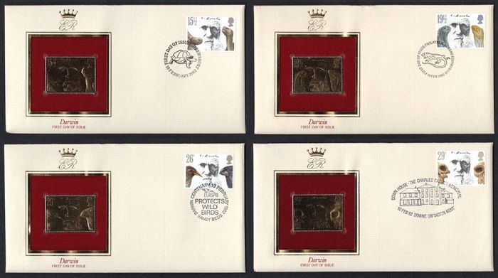 1982 Great Britain Death Centenary of Charles Darwin Commemorative stamps with Gold Replica Stamp First Day Cover (FDC)