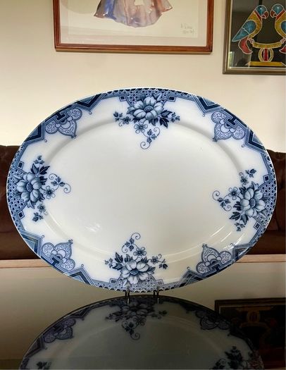 Antique Art Deco Cambridge Pattern Oval Serving Platter Meat Platter Hollinshead & Kirkham England ca 1910