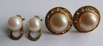 Vintage 60's Faux Pearl Rhinestone Earrings