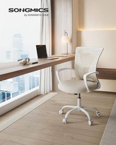 Office Chair with Mesh Back, Height-Adjustable, Swivel, Tilt Function, Breathable, Cappuccino Beige