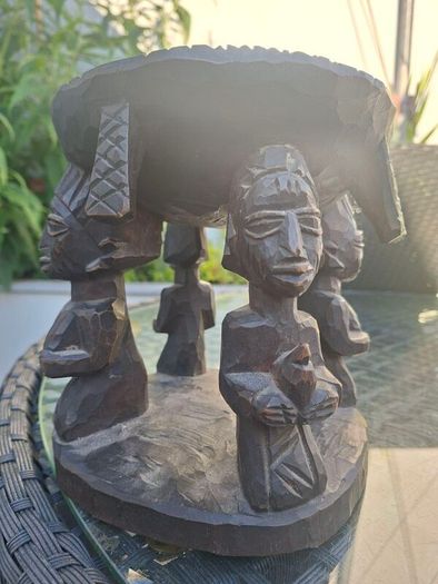 Stunning Vintage African Tribal Hand-carved Hardwood Ebony Divination Bowl