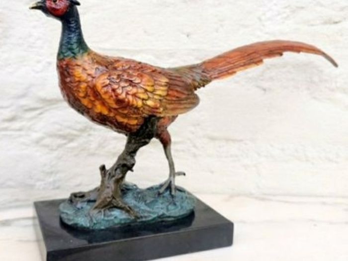 Pheasant (32 cm) - Cold Painted Bronze, Marble, Signed