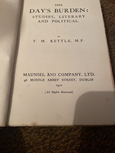 Tom Kettle -The Day's Burden first edition