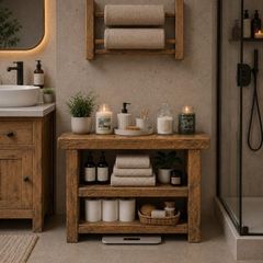 Rustic Wood Bathroom Storage Unit Brand New