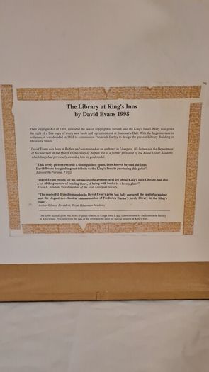 Large Original Print King's Inns Library By David Evans