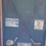 Beautiful Wooden Golf-Themed Shadow Box and Storage Unit with Shelves Cabinet, featuring a glass door front Inside the glass display panel, it showcases a vintage-style collage celebrating the history of golf, Image 7