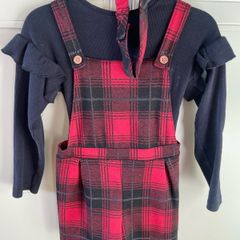 3 piece plaid print playsuit, top & headband 5-6