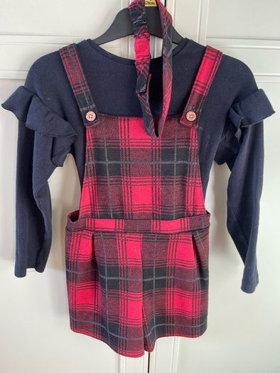 3 piece plaid print playsuit, top & headband 5-6